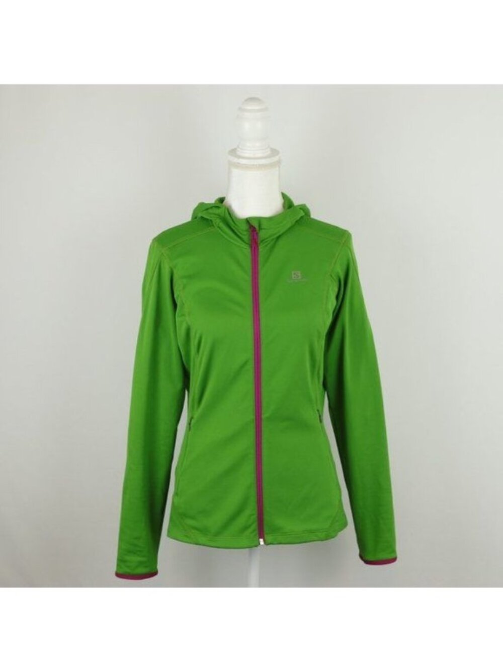 Salomon Women's Medium Green Full Zip Hooded Mid Weight Activewear Fleece Jacket